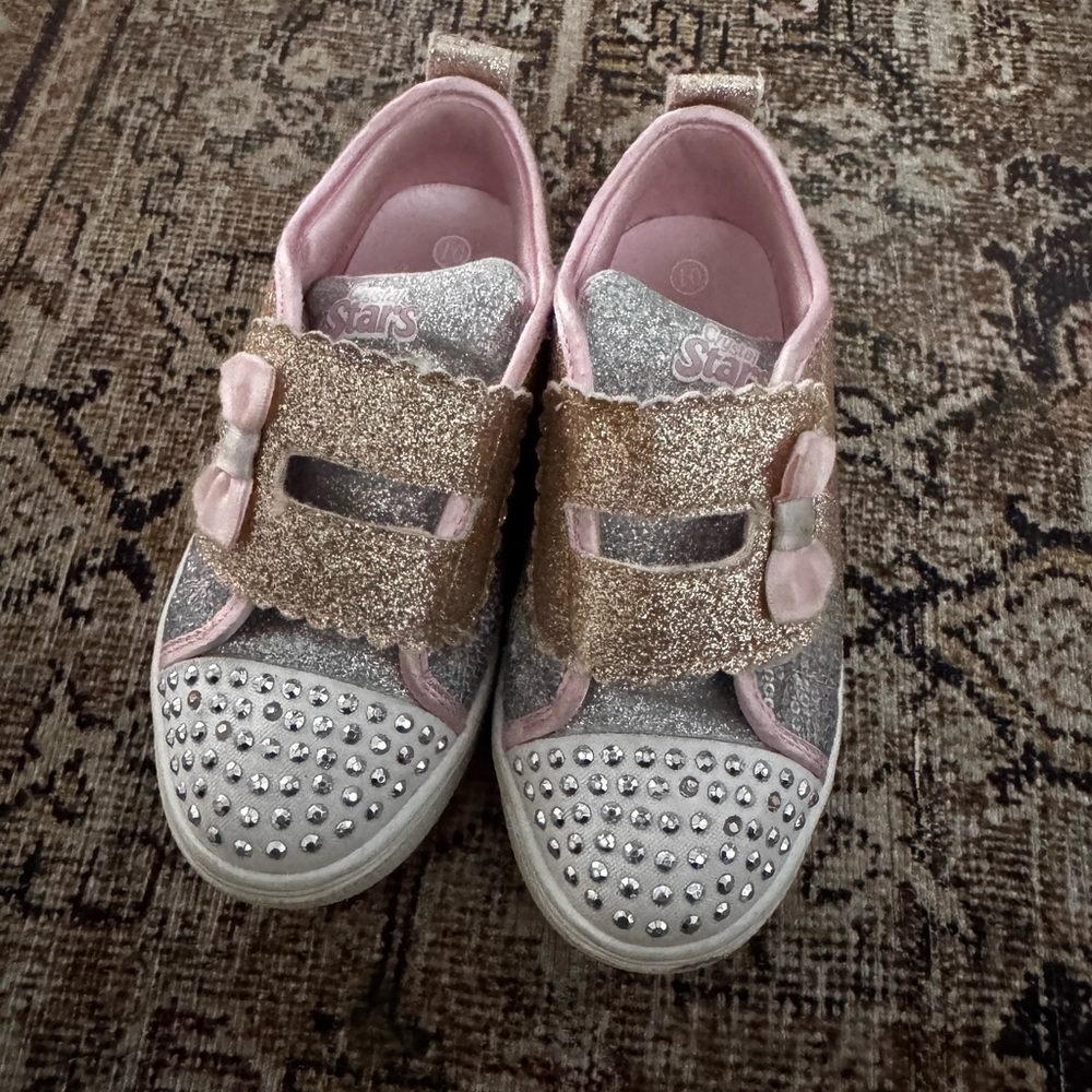 Sketchers Glittery Pink and Silver Kids Shoes